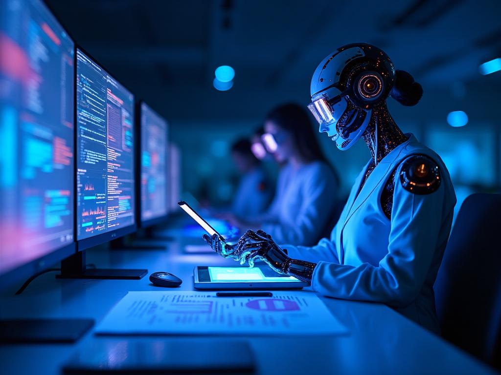 Agente de IA autónomo trabajando en tareas empresariales, análisis de datos y automatización de procesos