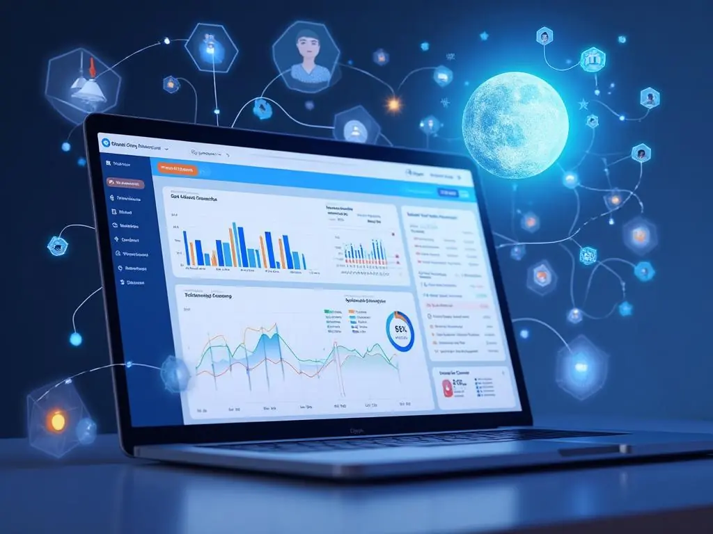 Integración ChatGPT con CRM dashboard mostrando análisis automatizado de datos de clientes con inteligencia artificial
